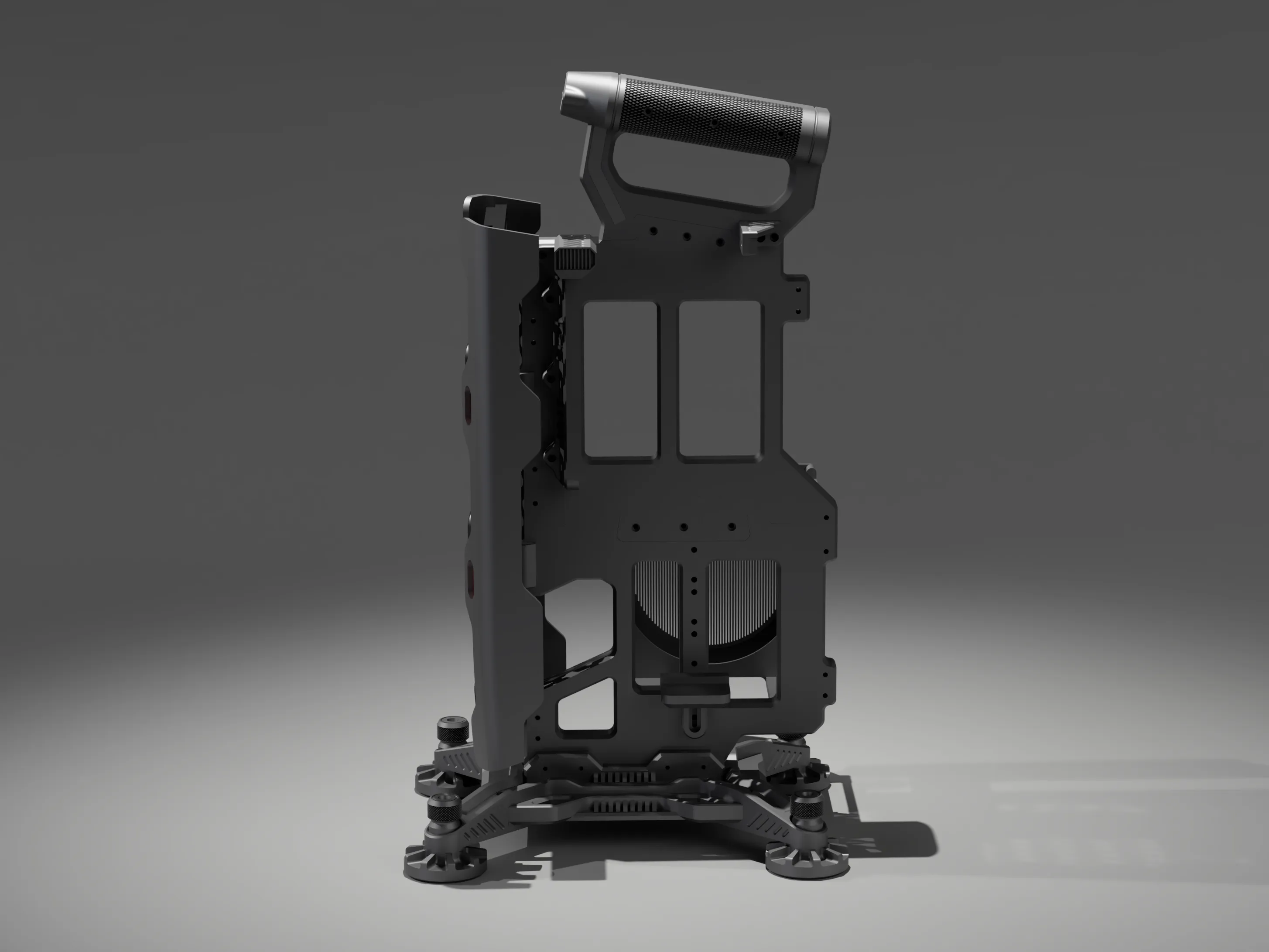 VECTOR · bare frame — open-frame PC case development render