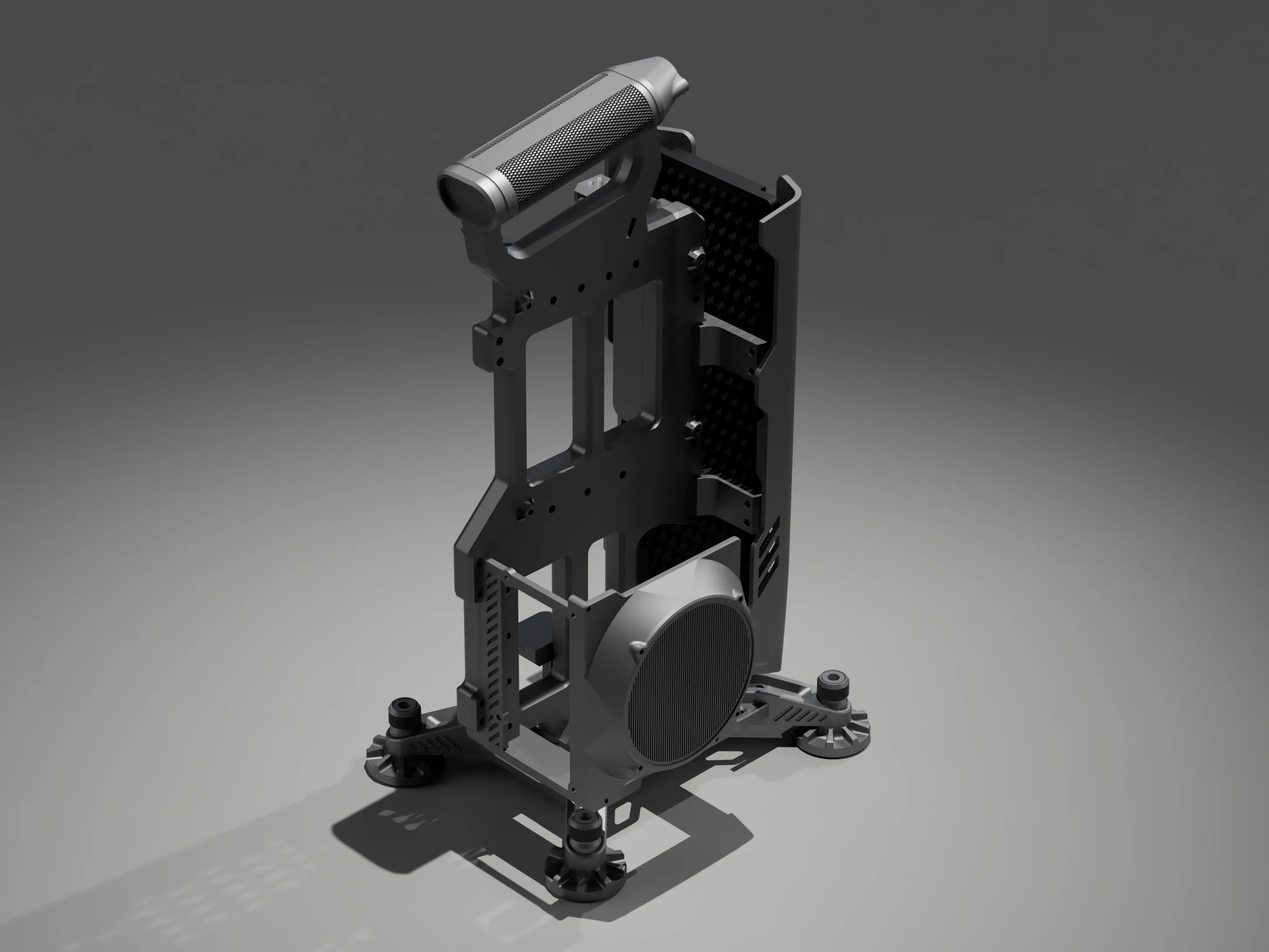 VECTOR · open hardware layout — open-frame PC case development render