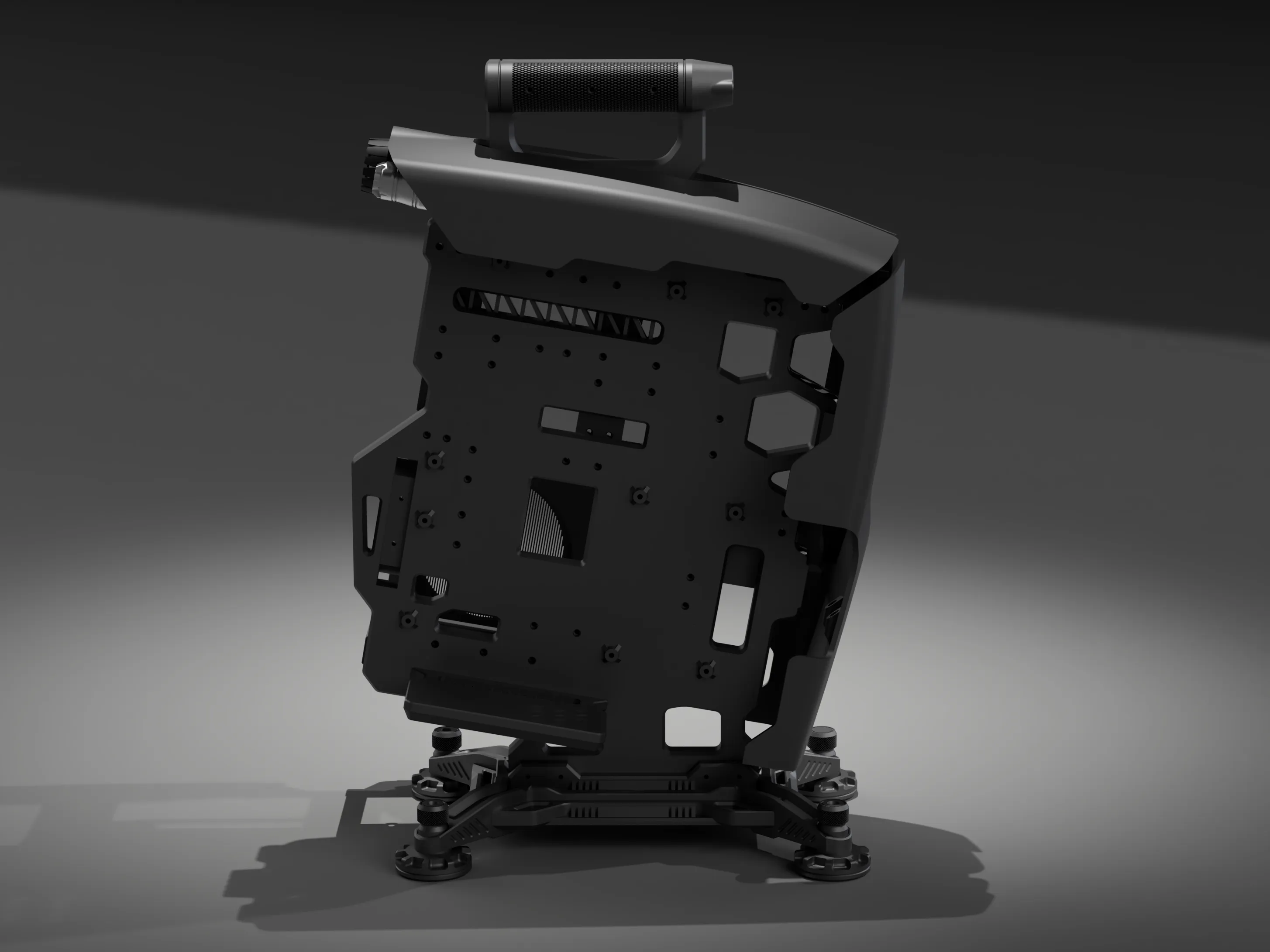 TITAN · open motherboard tray — open-frame PC case development render